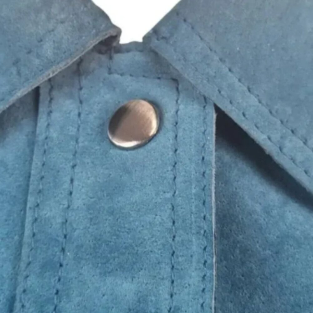 Valerie Stevens Medium Teal Blue Suede Leather Short Jacket Lined Snap Close - Picture 9 of 16